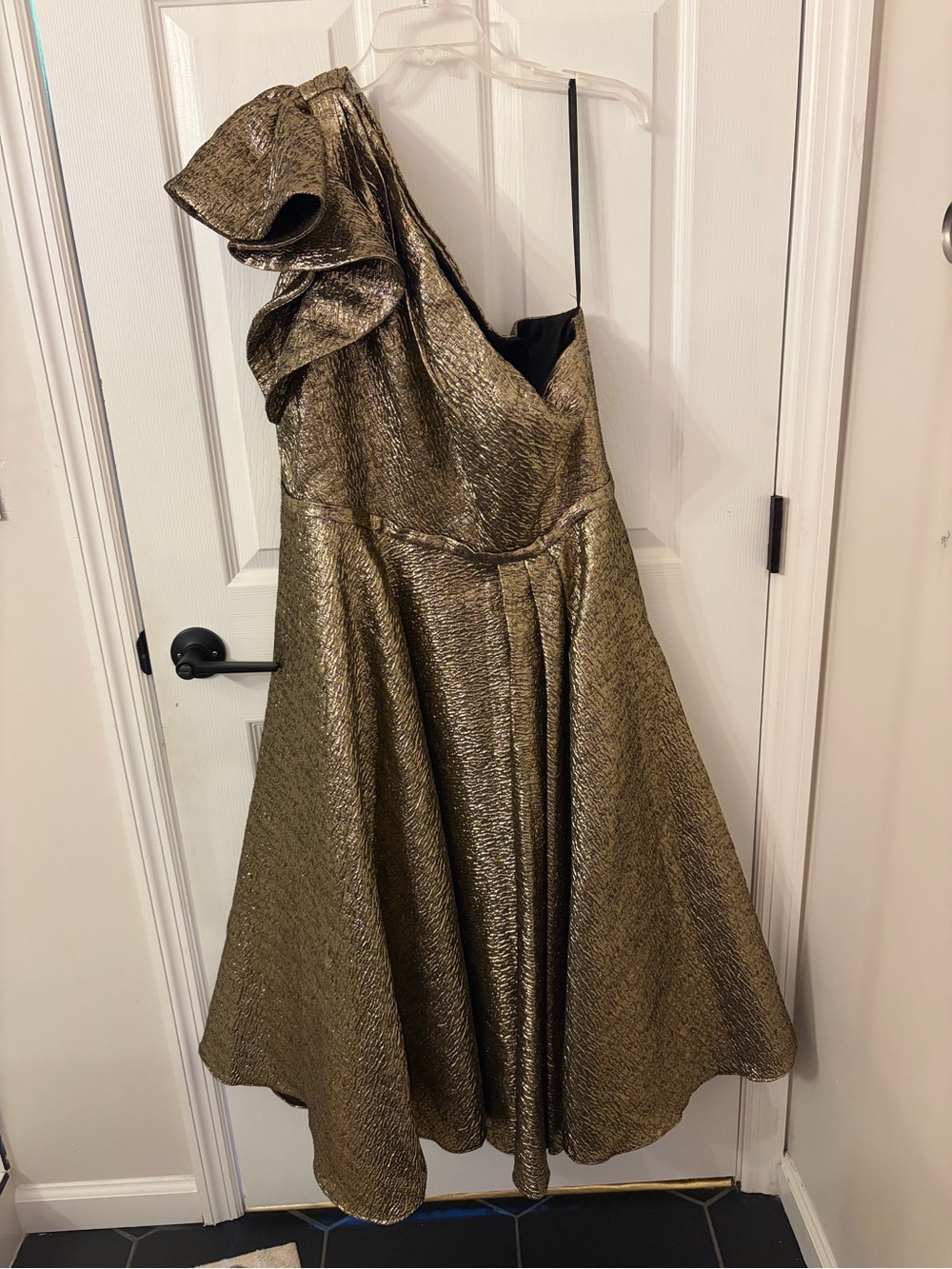 Mac Duggal One-Shoulder Metallic Gold Cocktail Dress